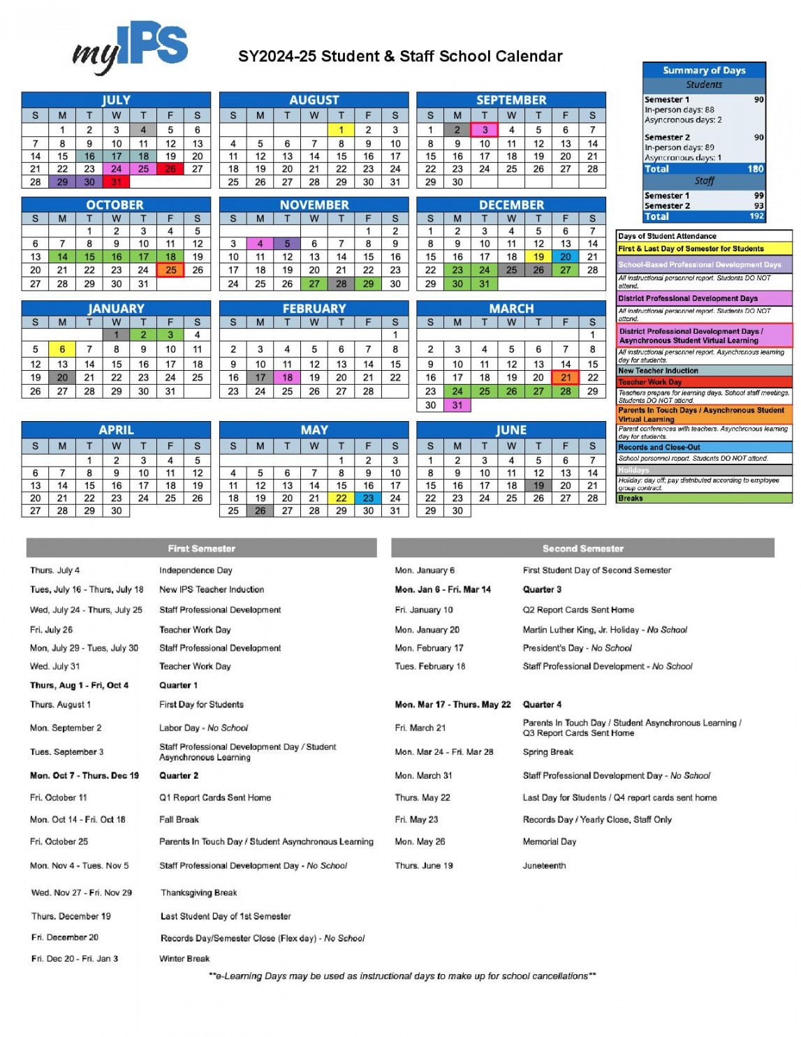 Indianapolis Public Schools Calendar -