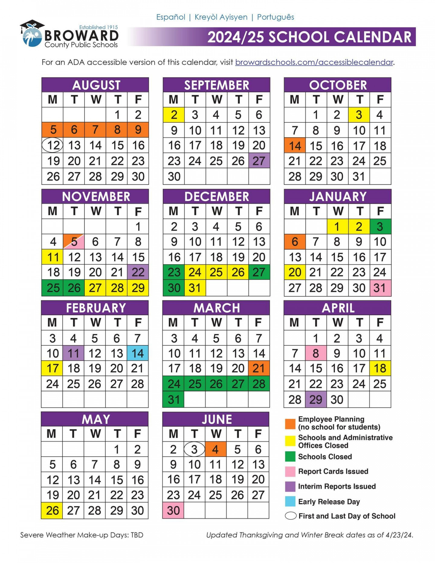 - School Calendar color