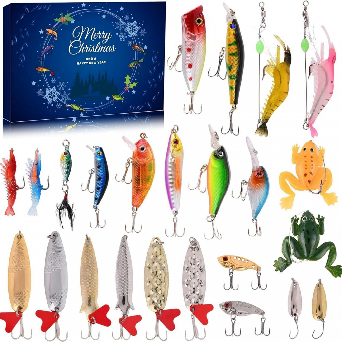 Advent Calendar Fishing Christmas Countdown -  Days Fishing Lures Set for  Fisher Adult Men Boys - 20 Xmas Gift Advent Calendar 20 Advent