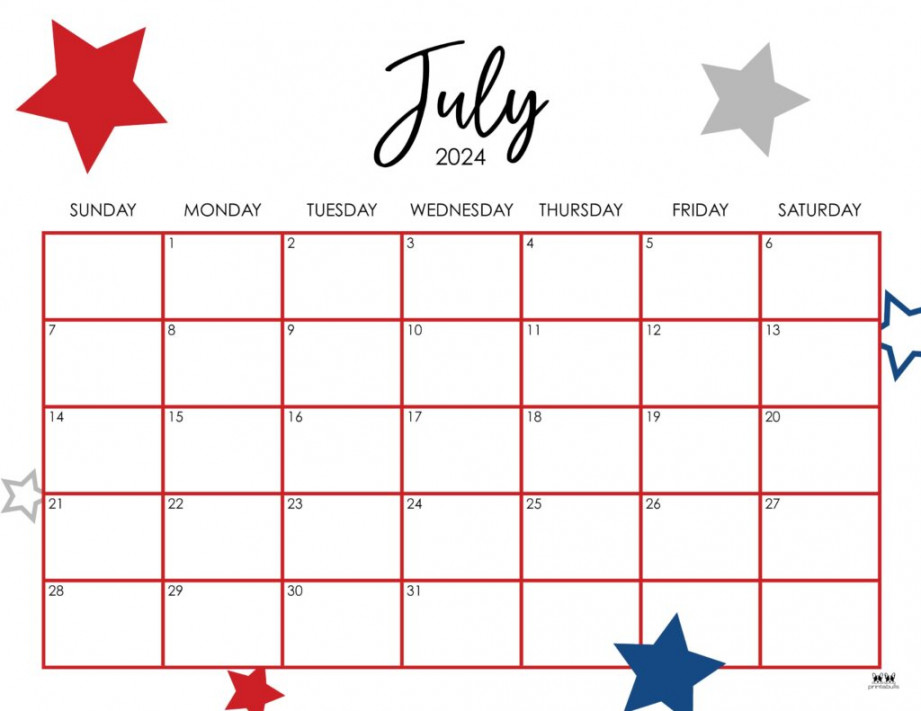 July  Calendars -  FREE Printables  Printabulls