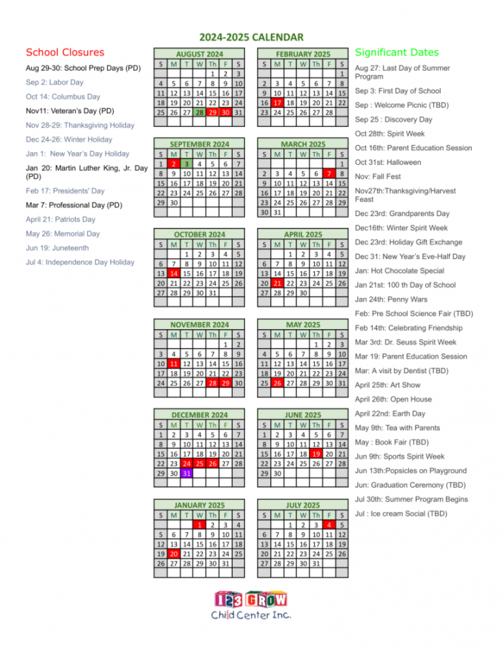 Academic Calender - GrowChildCenter Academic Calender - GrowChildCenter